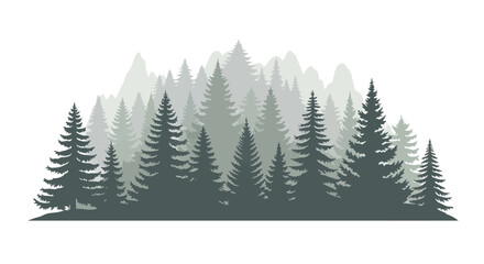 Obraz premium Misty Mountain Forest Landscape with Evergreen Trees and Peaks