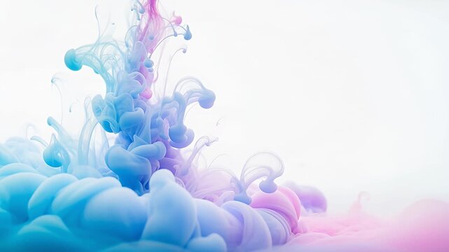 colorful ink in water abstract art, blue pink swirls, liquid diffusion background