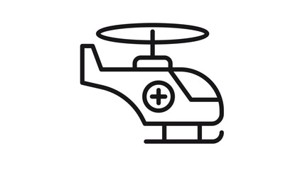 Medical helicopter vector icon, air ambulance rescue chopper illustration, emergency medical services symbol, black minimalist line art for healthcare, transport, and first aid concepts. © Ahsan