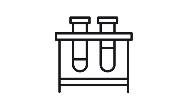 Black line art vector icon of two test tubes in a laboratory rack, minimalist science and chemistry research symbol for medical, educational, and scientific experiment illustrations.