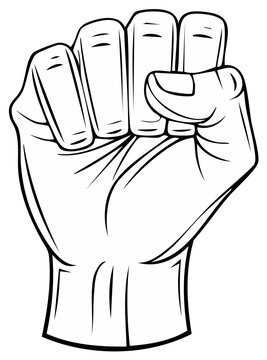 Vector illustration of a closed fist raised in the air for solidarity or power and strength gesture