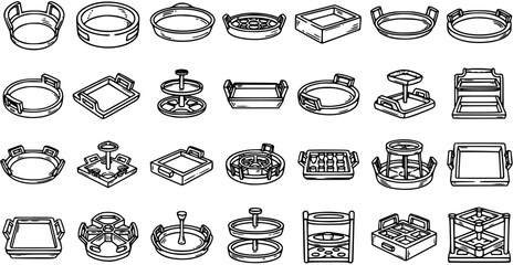 Black and White Line Art Collection of Food Serving Trays and Stands for Catering and Restaurants © pixsource