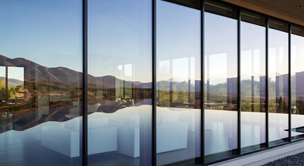 Fototapeta premium A Spectacular Modern Luxury Infinity Pool Dramatically Overlooking a Breathtaking Mountain Landscape .