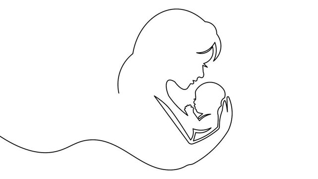 Mother's day icon with baby continuous one line drawing animation