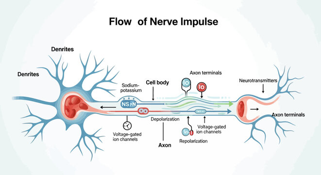 The flow of a nerve impulse through neurons occurs rapidly within the nervous system.