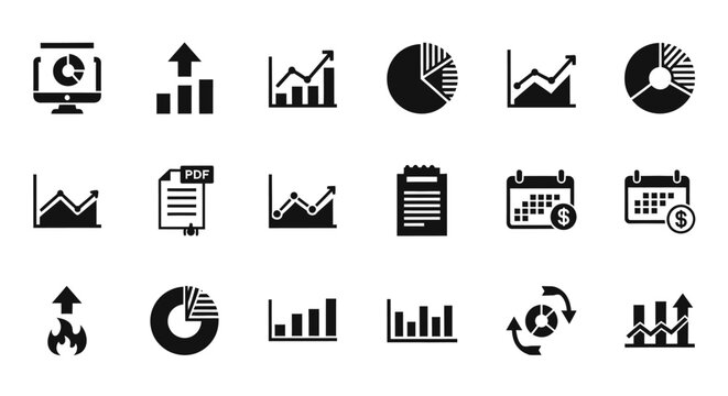 Business and finance icons set data analysis growth and reporting