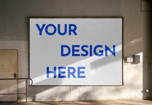 Mockup Of Horizontal Customized Billboard On Wall