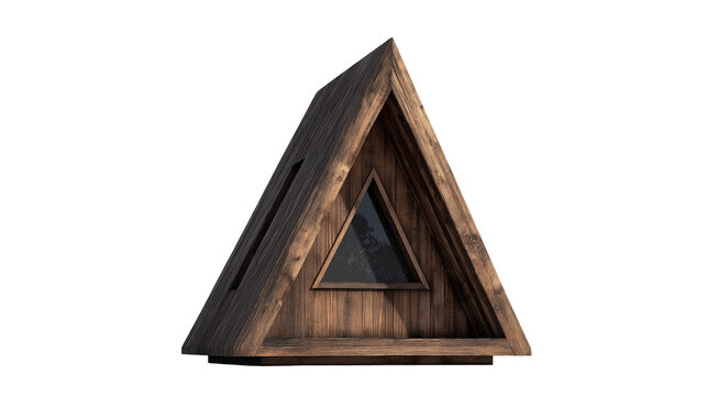 Triangular Wooden Cabin with Dark Window Isolated on Transparent Background