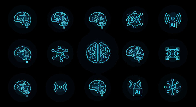 A futuristic illustration of various brain and neural network designs are displayed.