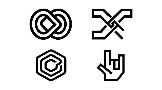 Vector Icon Set of Interlocking, Abstract, Modern Line Art Icons for Technology and Communication