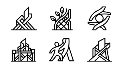 Fototapeta premium Set of Creative Geometric Plant and Animal Illustration Icons in Modern Line Style