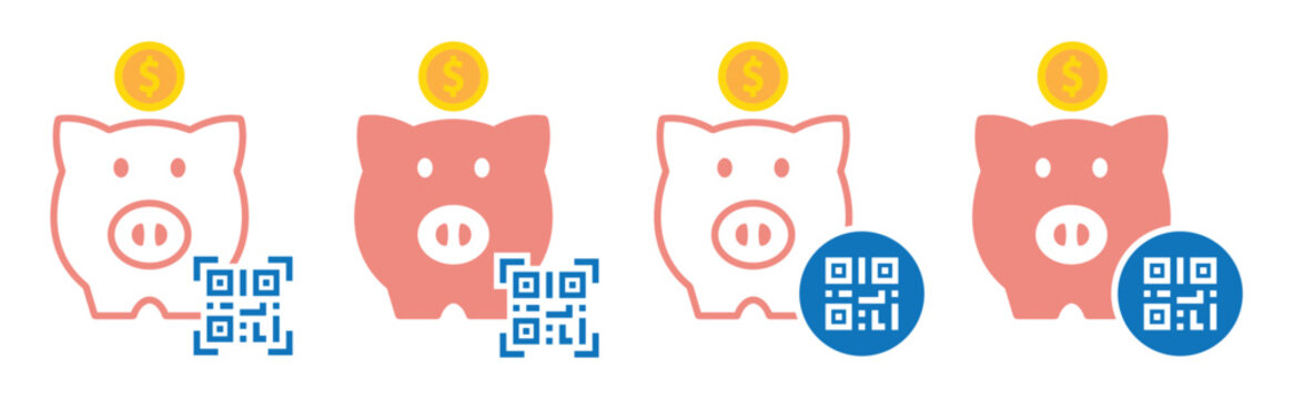 Piggy bank barcode icon. Piggy bank qr code icon, vector illustration