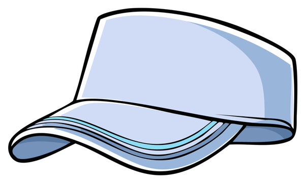 Simple blue visor cap illustration with bold outlines and light blue accents