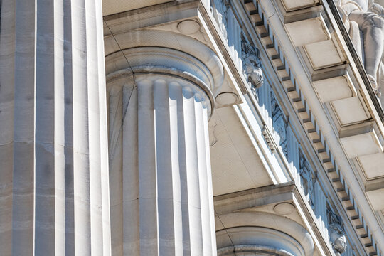 Architectural detail of classical columns on government building Washington DC USA
