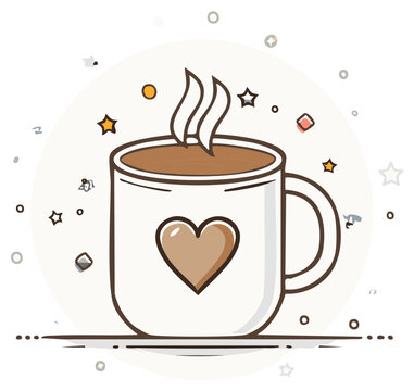 Cute steaming hot coffee mug with heart design vector illustration warm cozy beverage