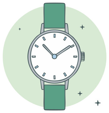 Analog wristwatch with green band wrist accessories time measurement illustration