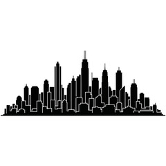 Fototapeta premium Modern City Skyline Silhouette at Dusk, Urban Landscape, Downtown Architecture