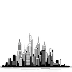 Obraz premium Modern City Skyline Silhouette Black and White Illustration