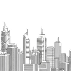 Obraz premium Modern City Skyline Sketch - Architectural Drawing of Skyscrapers and Buildings