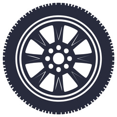 Obraz premium Flat tire wheel vector graphic of car part with tire tread and spoke design