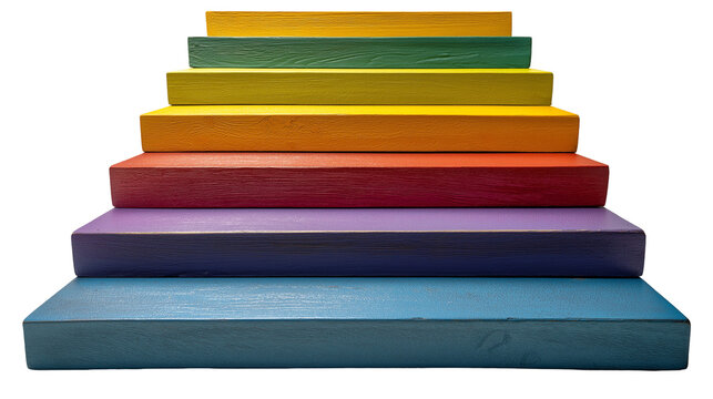 Wooden Rainbow Stairs with Vibrant Colors Isolated on Transparent Background