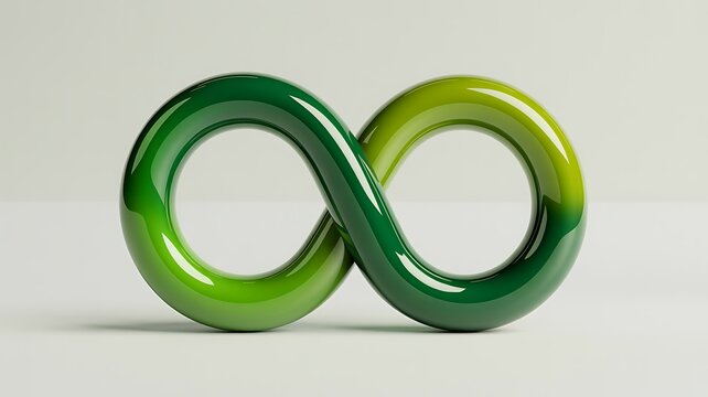 Green infinity symbol isolated on white background representing sustainability and endless