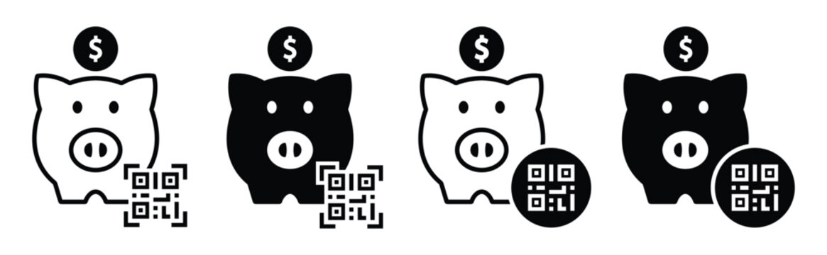 Piggy bank barcode icon. Piggy bank qr code icon, vector illustration