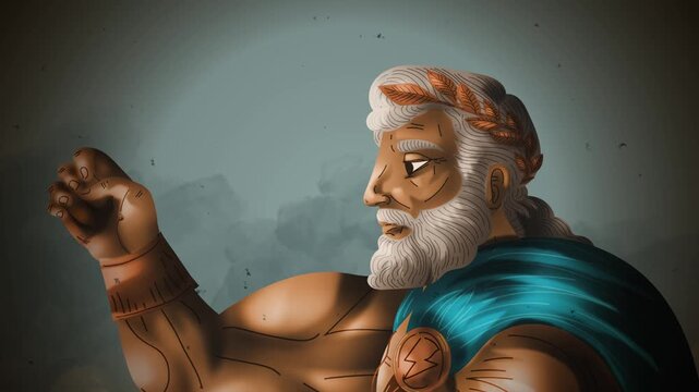 zeus greek god throwing lightning from the sky