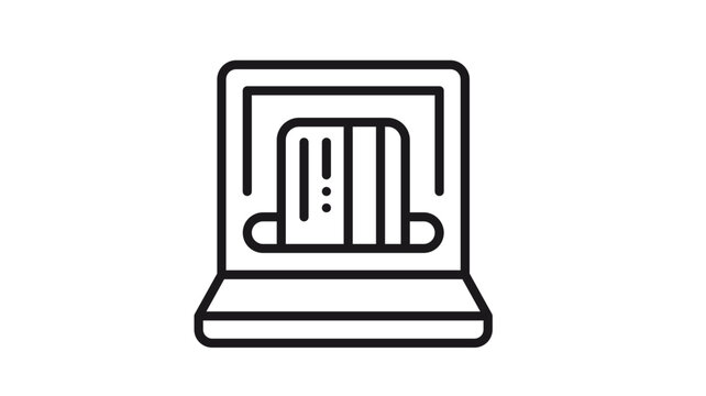 Online payment vector icon illustration featuring a laptop computer with a credit card being inserted into the screen, representing digital banking, e-commerce, and secure internet transactions.