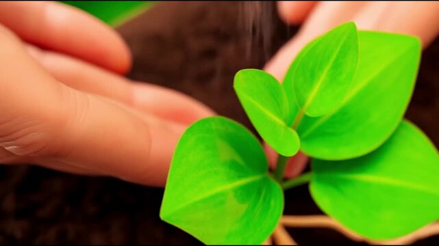 Hands Caring for Growing Plant