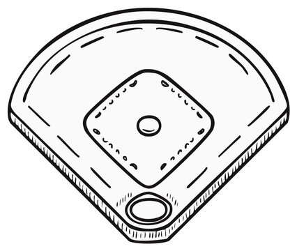 Baseball Diamond Sketch Illustration Home Plate Pitcher's Mound Graphic Outlined