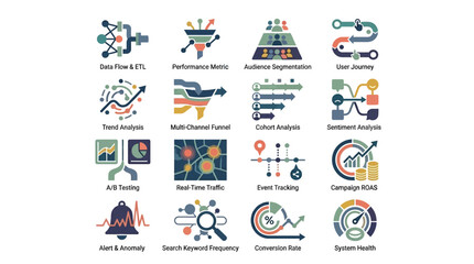 Fototapeta premium Set of Modern Data Analytics Icons for Business and Technology Applications