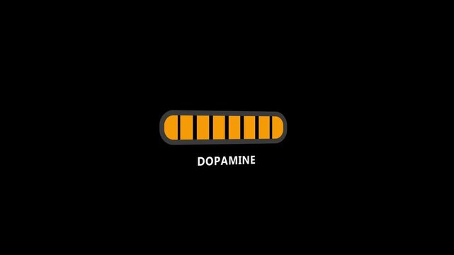 Progress bar. Hormone dopamine growth indicator.Dopamine molecule structure symbol on black background.