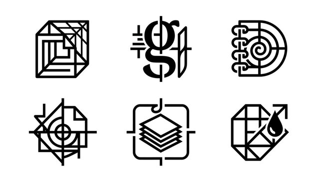 Set of Modern Icons Featuring Geometric Patterns and Abstract Symbols for Digital Design