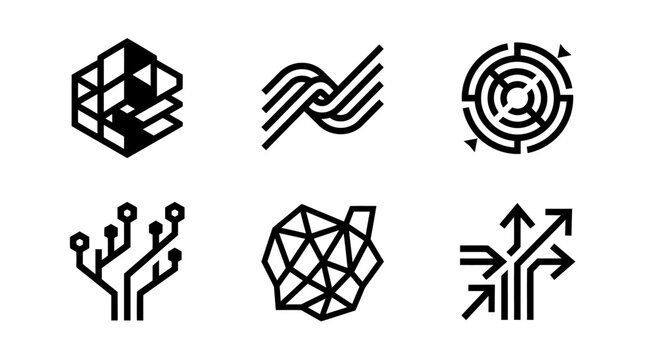Set of Modern Technology and Circuit Icons in Black Line Style for Digital Design