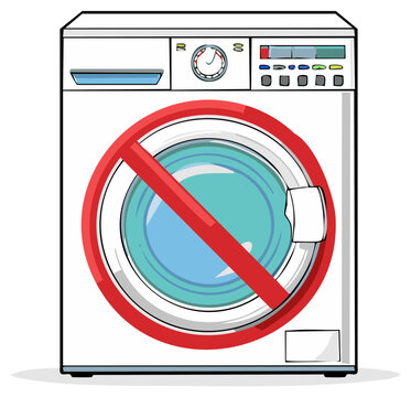 Washing machine with prohibition sign warns against using the appliance or indicating malfunctions and out of service