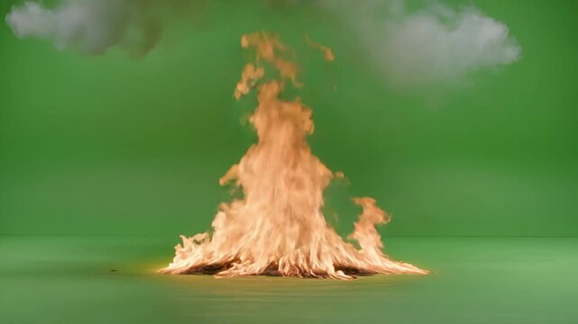 Large Scale Fire Combustion Green Screen 4K Video