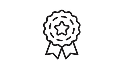 Award badge vector icon with a star in the center and hanging ribbons, minimalist black line art illustration representing achievement, quality, success, first place, and excellence. © Pam