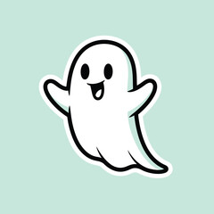 Naklejka premium Cute ghost character, white cartoon ghost, smiling spirit icon, Halloween sticker