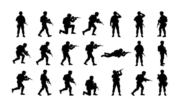 Collection of Soldier Silhouettes in Various Poses.