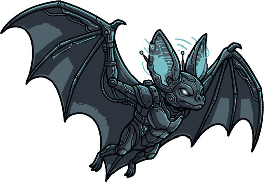 Steampunk bat, pixel art, robotic creature, mechanical wings, futuristic animal, flying mammal