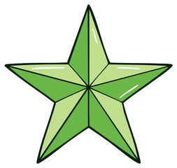 Obraz premium Green five pointed star with shiny highlights and thick outlines
