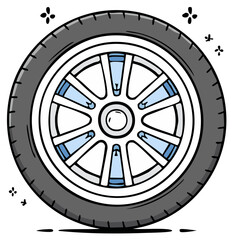 Fototapeta premium Modern automobile wheel with polished alloy rim and black tire illustration