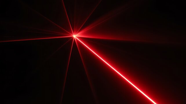 Red laser beam, glowing light, radiant energy, dark background