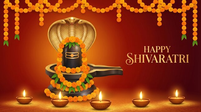 Maha Shivaratri 2026 Lord Shiva Lingam Vector Illustration with Trishul