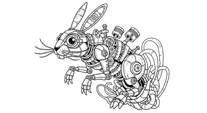 Mechanical rabbit, robotic animal, steampunk vector, illustration design