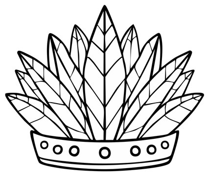 Outline drawing of a feathered headdress with decorative band