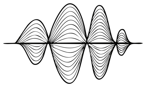 Abstract waveform graphic with multiple concentric lines representing sound waves or data streams