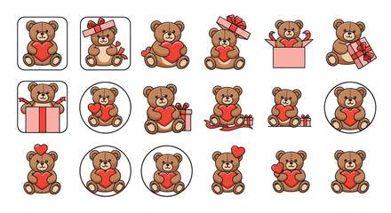 Cute Teddy Bear Collection with Hearts and Gifts, Valentine's Day Illustrations © malika