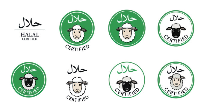 Halal Certified Sheep Icons, Islamic Food Label, Meat Seal, Muslim Diet Stamp, Quality Assurance